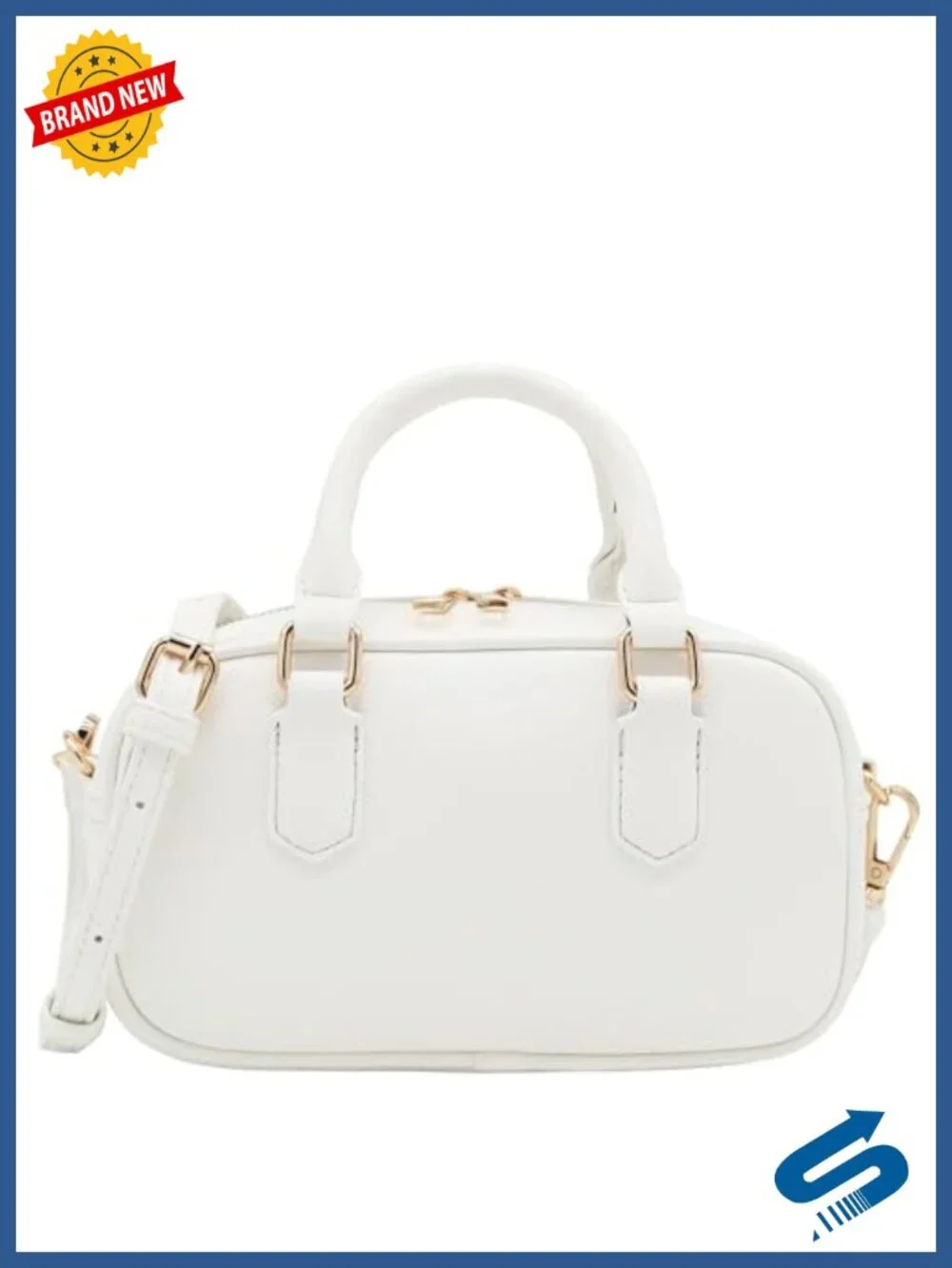Mini PU Leather Satchel Crossbody Bag with Gold Hardware
